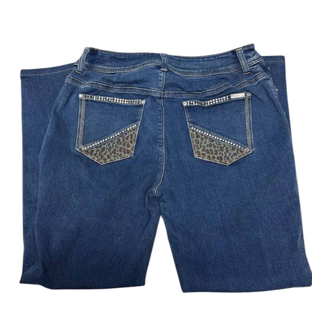 So Slimming Chico’s Jeans straight animal print patch pockets rhinestone 8/1R